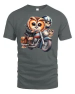 Cool Biker Owl T-Shirt - gray t-shirt on white background