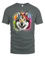 Colorful Wolf T-Shirt Artistic Wild Animal - gray t-shirt on white background