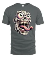 Creepy Zombie Face Tongue Out T-Shirt - gray t-shirt on white background