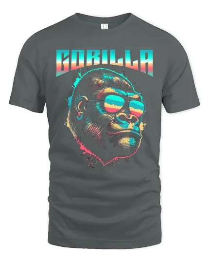 Retro Gorilla Sunglasses Graphic T-Shirt - gray t-shirt on white background