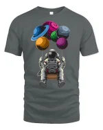 Astronaut Planet Balloons Graphic Tee - gray t-shirt on white background