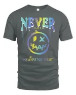 Never Give Up Motivational Graphic Tee - gray t-shirt on white background