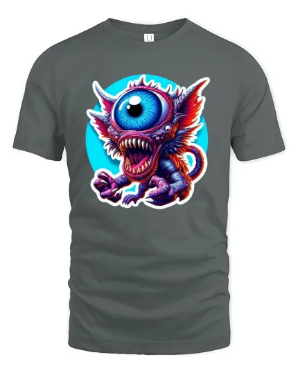 Crazy One Eyed Monster Graphic Tee - gray t-shirt on white background