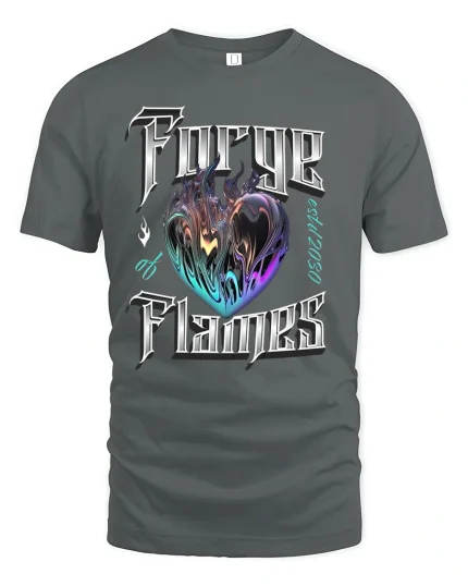 Forge of Flames Heart Tee - gray t-shirt on white background