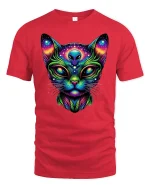 Alien Cat Cosmic Glow T-Shirt - red t-shirt on white background
