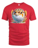 Funny Pufferfish T-Shirt Cute Ocean Animal - red t-shirt on white background