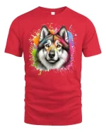 Colorful Wolf T-Shirt Artistic Wild Animal - red t-shirt on white background