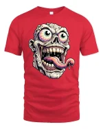 Creepy Zombie Face Tongue Out T-Shirt - red t-shirt on white background