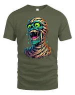 Crazy Zombie Face T-Shirt - military green t-shirt on white background
