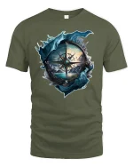 Adventure Compass T-Shirt - military green t-shirt on white background