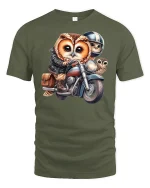 Cool Biker Owl T-Shirt - military green t-shirt on white background