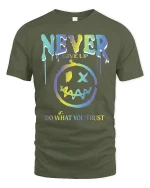 Never Give Up Motivational Graphic Tee - military green t-shirt on white background