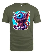 Crazy One Eyed Monster Graphic Tee - military green t-shirt on white background
