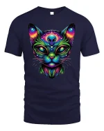 Alien Cat Cosmic Glow T-Shirt - navy t-shirt on white background