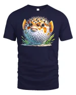 Funny Pufferfish T-Shirt Cute Ocean Animal - navy t-shirt on white background