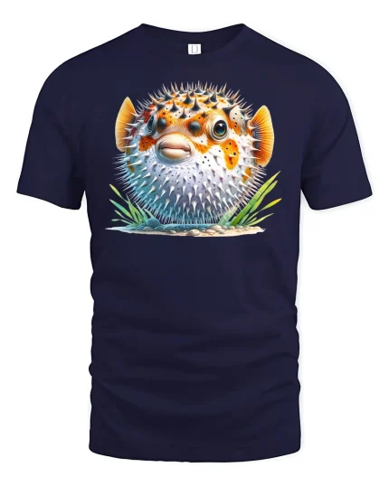 Funny Pufferfish T-Shirt Cute Ocean Animal - navy t-shirt on white background