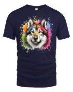 Colorful Wolf T-Shirt Artistic Wild Animal - navy t-shirt on white background