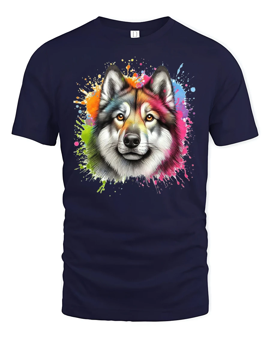 Colorful Wolf T-Shirt Artistic Wild Animal - 1 Colorful Wolf T-Shirt Artistic Wild Animal - navy t-shirt on white background