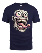 Creepy Zombie Face Tongue Out T-Shirt - navy t-shirt on white background