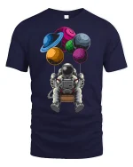 Astronaut Planet Balloons Graphic Tee - navy t-shirt on white background