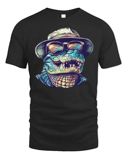 Cool Alligator Sunglasses T-Shirt - black t-shirt on white background