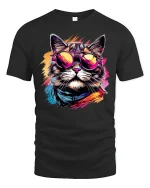 Retro Cool Cat Style T-Shirt - black t-shirt on white background