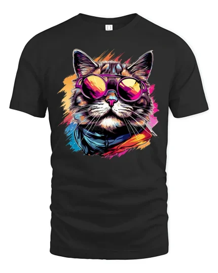 Retro Cool Cat Style T-Shirt - black t-shirt on white background