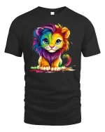 Colorful Baby Lion Art T-Shirt - black t-shirt on white background