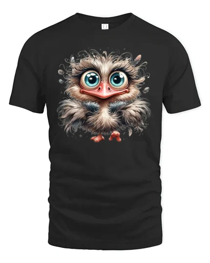 Cute Big Eyed Bird T-Shirt - black t-shirt on white background
