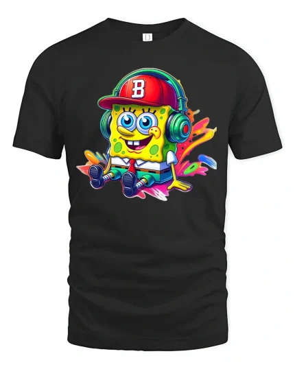 Funny Cartoon Sponge T-Shirt - black t-shirt on white background