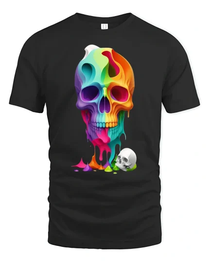 Colorful Melting Skull T-Shirt - black t-shirt on white background