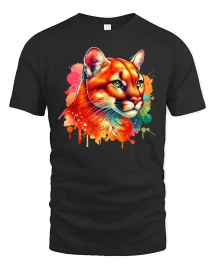 Vibrant Cougar Big Cat T-Shirt - black t-shirt on white background