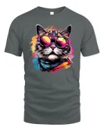 Retro Cool Cat Style T-Shirt - gray t-shirt on white background