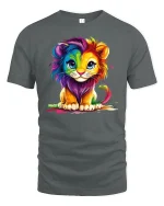 Colorful Baby Lion Art T-Shirt - gray t-shirt on white background