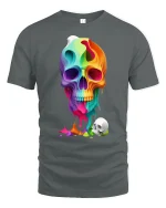 Colorful Melting Skull T-Shirt - gray t-shirt on white background