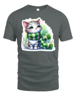 Winter Cat with Scarf T-Shirt - gray t-shirt on white background