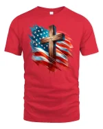 Patriotic American Flag Cross Tee - red t-shirt on white background