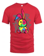 Colorful Patchwork Bunny Graphic T-Shirt - red t-shirt on white background