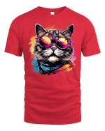 Retro Cool Cat Style T-Shirt - red t-shirt on white background