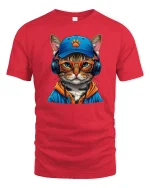 Hip Hop Cat DJ Hoodie T-Shirt - red t-shirt on white background