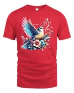 Singing Bird Music Notes Tee - red t-shirt on white background