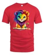 Colorful Baby Lion Art T-Shirt - red t-shirt on white background