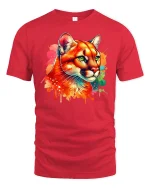 Vibrant Cougar Big Cat T-Shirt - red t-shirt on white background