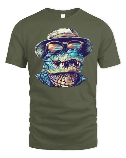 Cool Alligator Sunglasses T-Shirt - military green t-shirt on white background