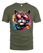 Retro Cool Cat Style T-Shirt - military green t-shirt on white background