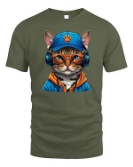 Hip Hop Cat DJ Hoodie T-Shirt - military green t-shirt on white background