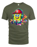 Funny Cartoon Sponge T-Shirt - military green t-shirt on white background
