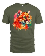 Vibrant Cougar Big Cat T-Shirt - military green t-shirt on white background