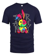 Colorful Patchwork Bunny Graphic T-Shirt - navy t-shirt on white background