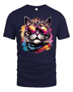 Retro Cool Cat Style T-Shirt - navy t-shirt on white background